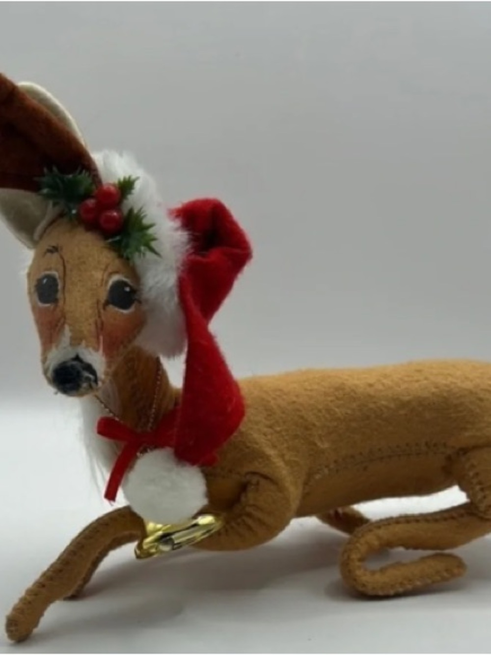 Holiday Dachshund Figurine in Brown with Red Santa Hat